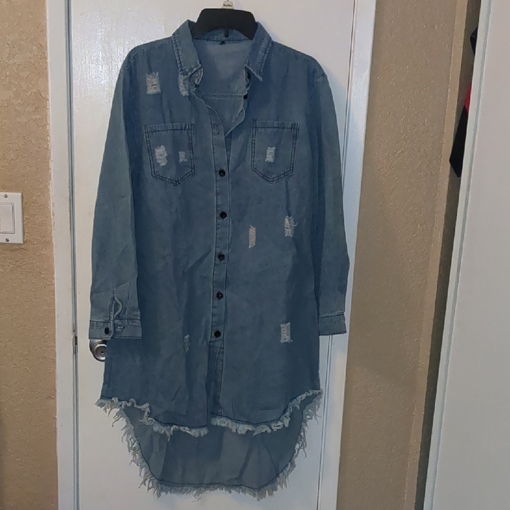 Denim Long Sleeve Distressed Dress